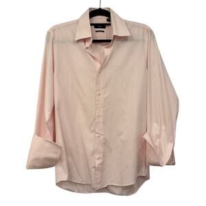 Boss Hugo Boss Button Up Shirt Size 15 32/33 Pink Pinstripe French Cuff Double